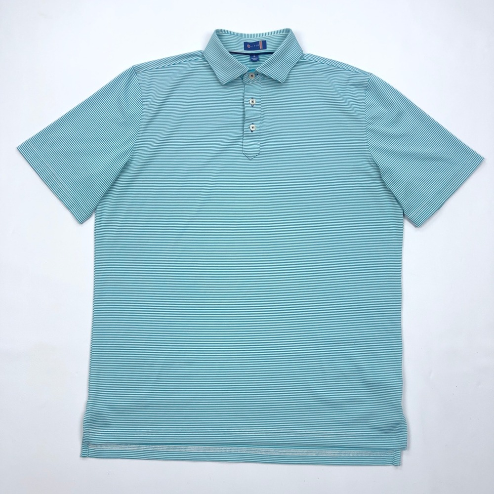 Stitch Golf Mens Medium Blue Striped Performance Polo Shirt Stretch Short Slv